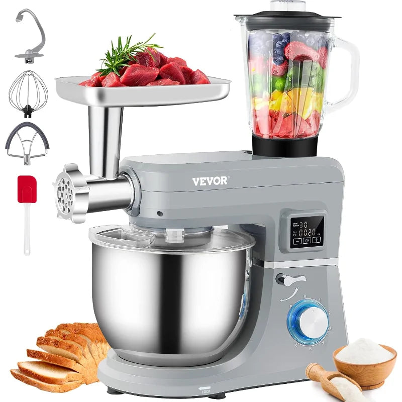 Six Speed Stand Mixer With LCD Display And Meat Grinder