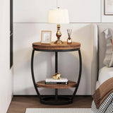 Round End Table Two Tier Metal Frame With Storage Shelves