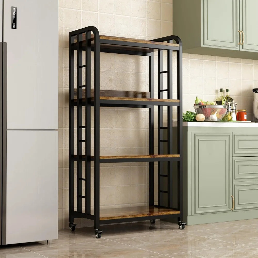 Four Tier Kitchen Baker's Rack With Rolling Wheels Cart