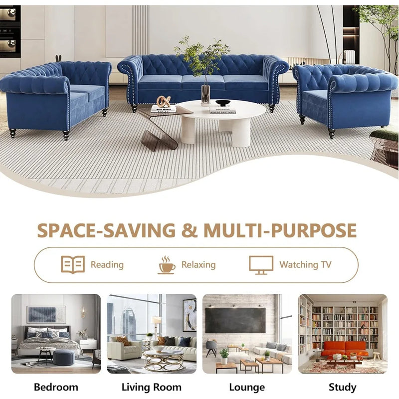 Modern Velvet Chesterfield Loveseat With Tufted Back