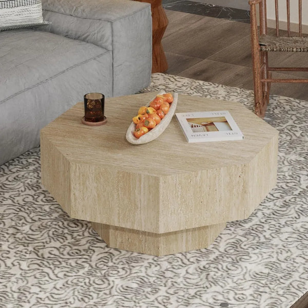 Modern Octagonal Travertine Coffee Tables for Living Room