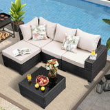 Outdoor Wicker Patio Furniture Set With Tea Table Cushions