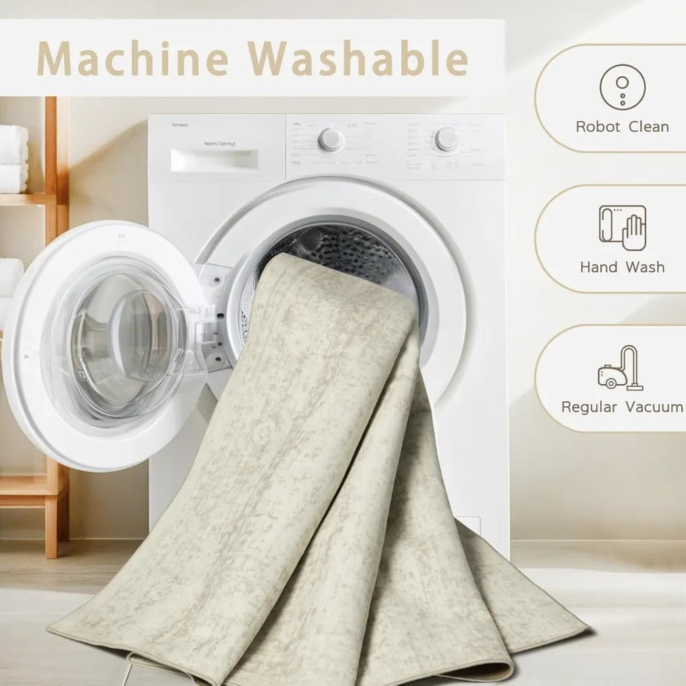 Washable Faux Wool Area Rug For Living Room Non Slip