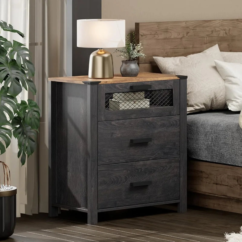 Three Drawer Nightstand With Storage For Bedroom Use