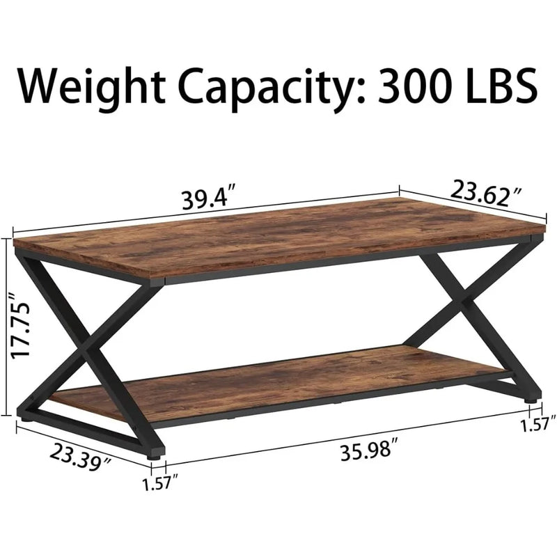 Wood Coffee Table With Storage For Living Room Farmhouse