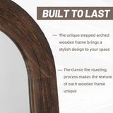 Arched full-length mirror in a stepped solid wood farmhouse frame, 71x32.
