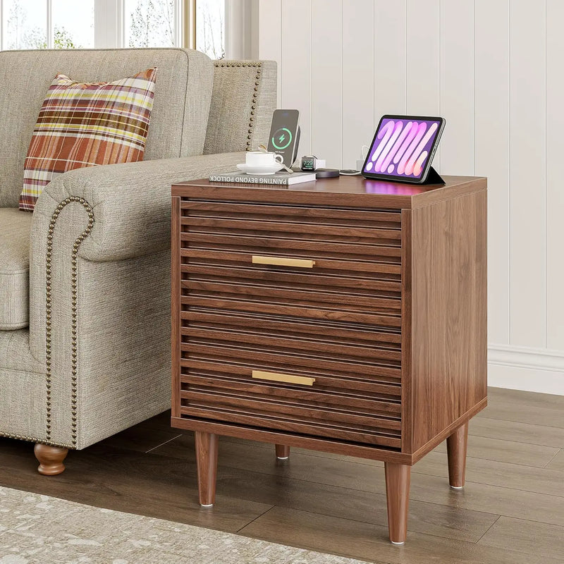Premium Night Stand With USB Charging Station Set Of Two