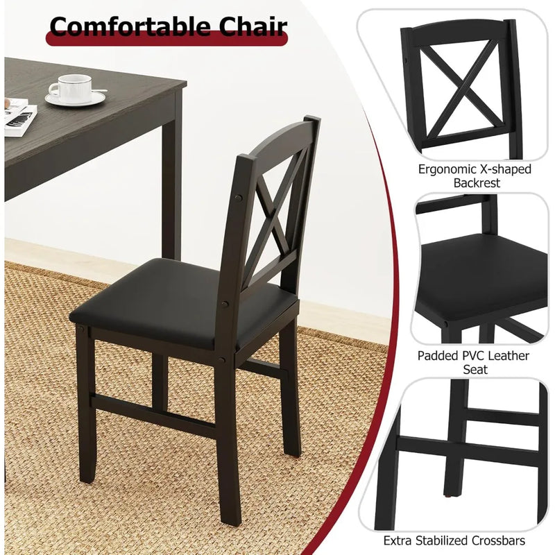 mid-century modern dining table set for 2, wooden kitchen table & 2 chairs with padded seats, 3-piece compact dining set for sm