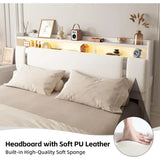 Floating Bed Frame With LED Charging Storage Headboard