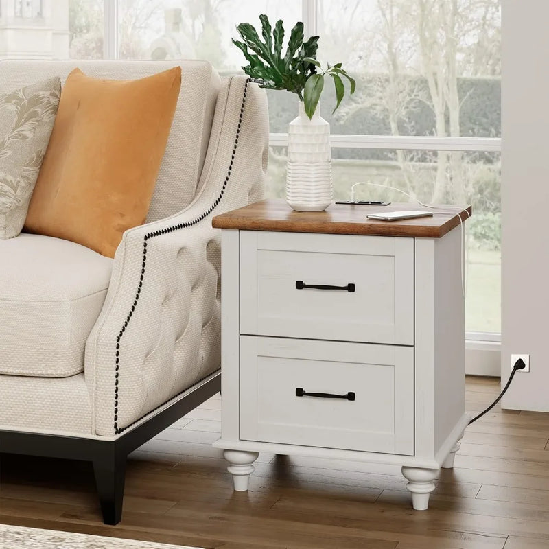 Modern farmhouse bedside table with charging station