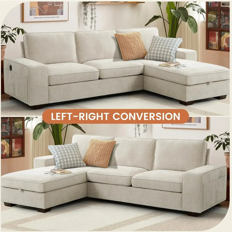 Convertible Sectional Sofa With USB And Reversible Design