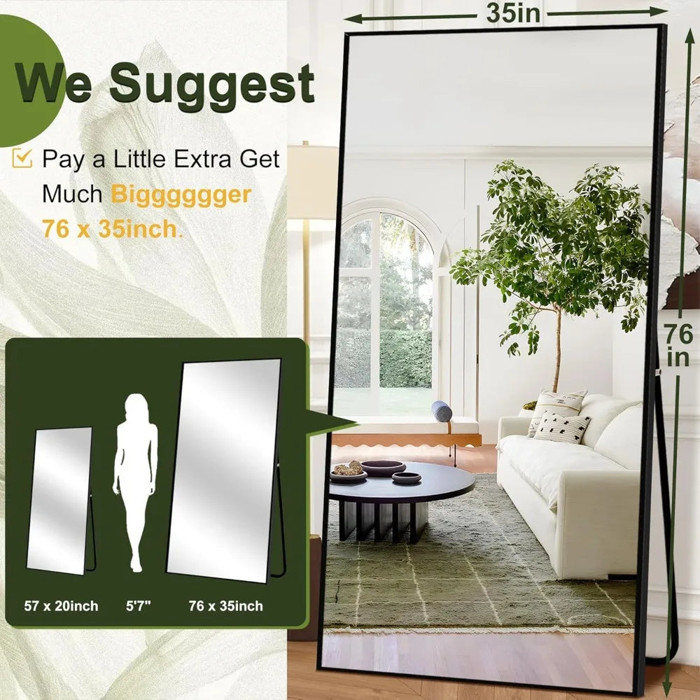 Floor Standing Mirror With Aluminum Alloy Frame Modern