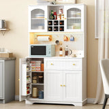 Kitchen Pantry Cabinet With Microwave Shelf And LED Light