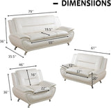 Modern 3 Piece Faux Leather Living Room Couch Set