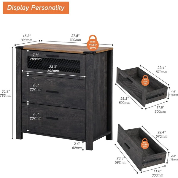 Three Drawer Nightstand With Storage For Bedroom Use