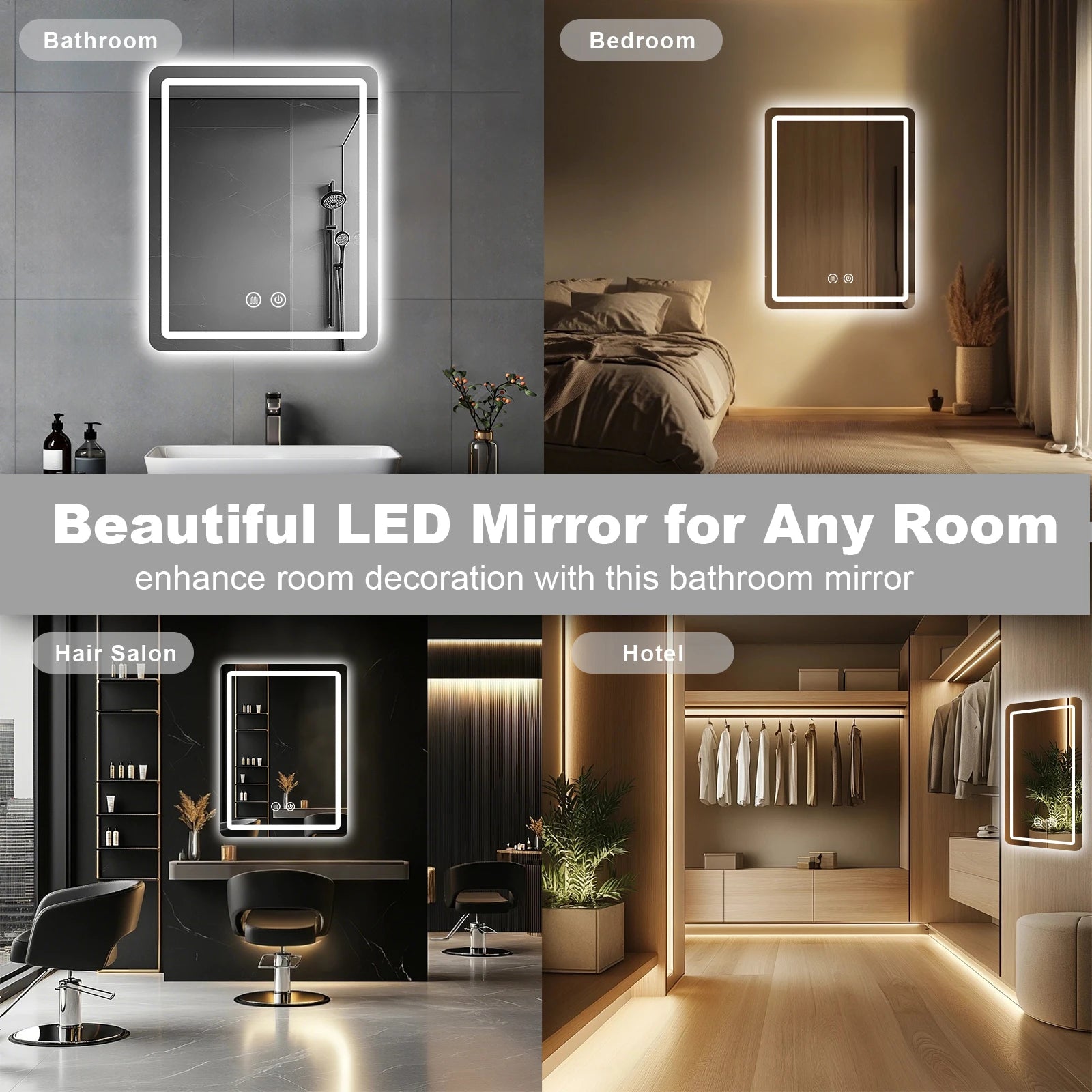 LED Backlit Vanity Mirror With Fogless Demister Wall Mount
