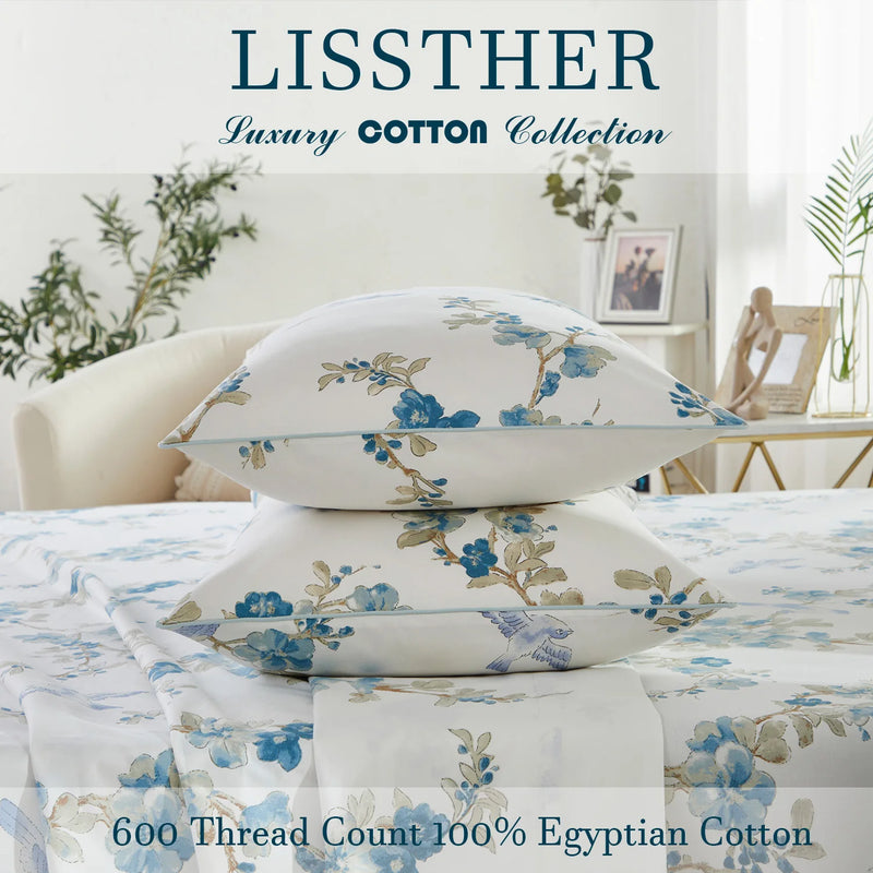 100% Egyptian Cotton 600TC Floral Duvet Cover Set
