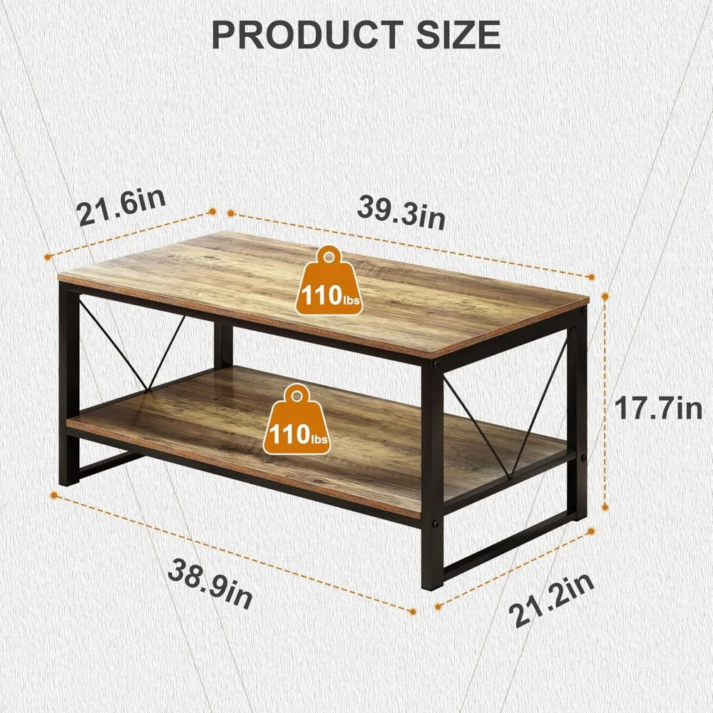 Rustic Farmhouse Coffee Table With Storage Shelf Living Room