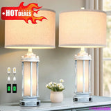 Rustic Farmhouse Table Lamps Set Of 2 With USB Ports