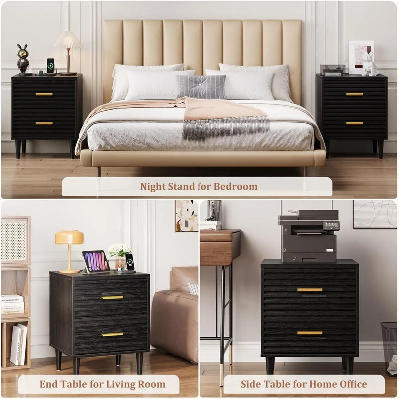 Nightstand with drawers and charging station for bedrooms