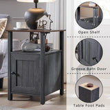Farmhouse Nightstand Set of 2 With Charging Station Rustic