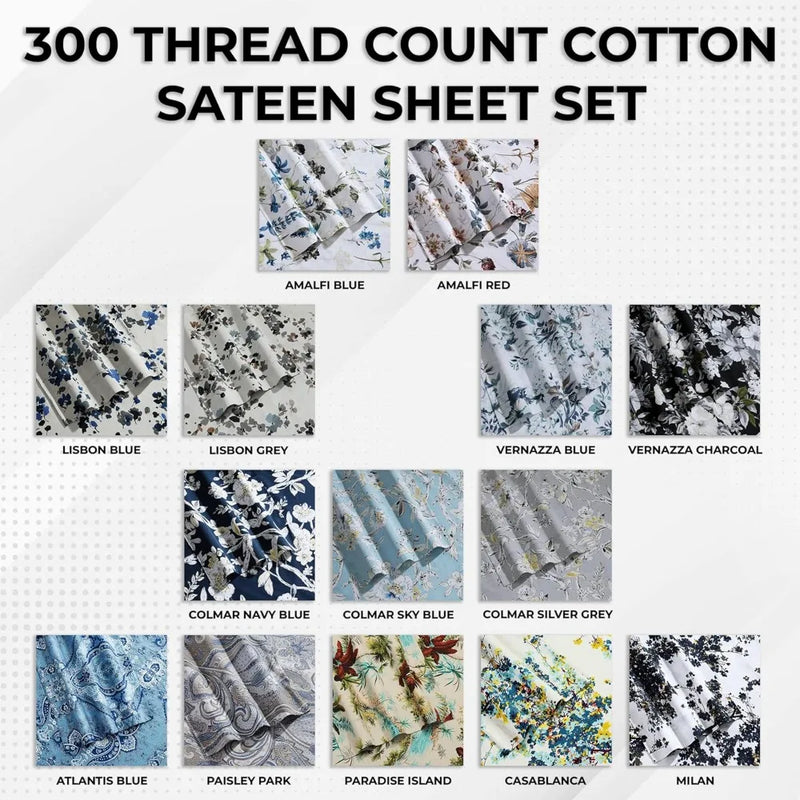 Tribeca Living Cotton Sateen Floral Sheet Set With Pockets
