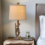 Rustic Farmhouse Table Lamp With Wood Grain Nightstand
