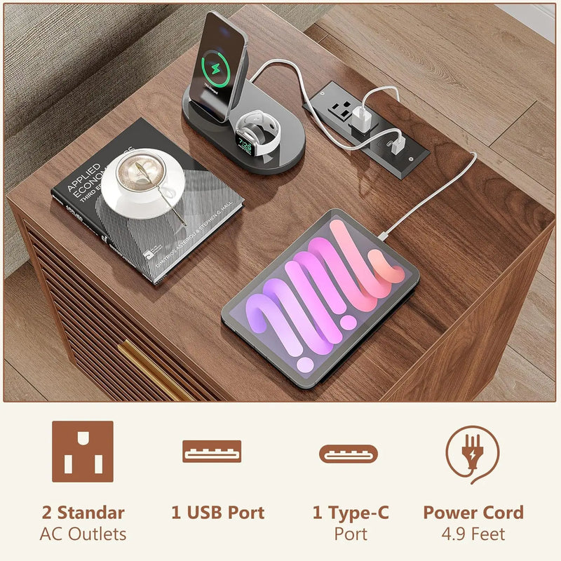 Premium Night Stand With USB Charging Station Set Of Two
