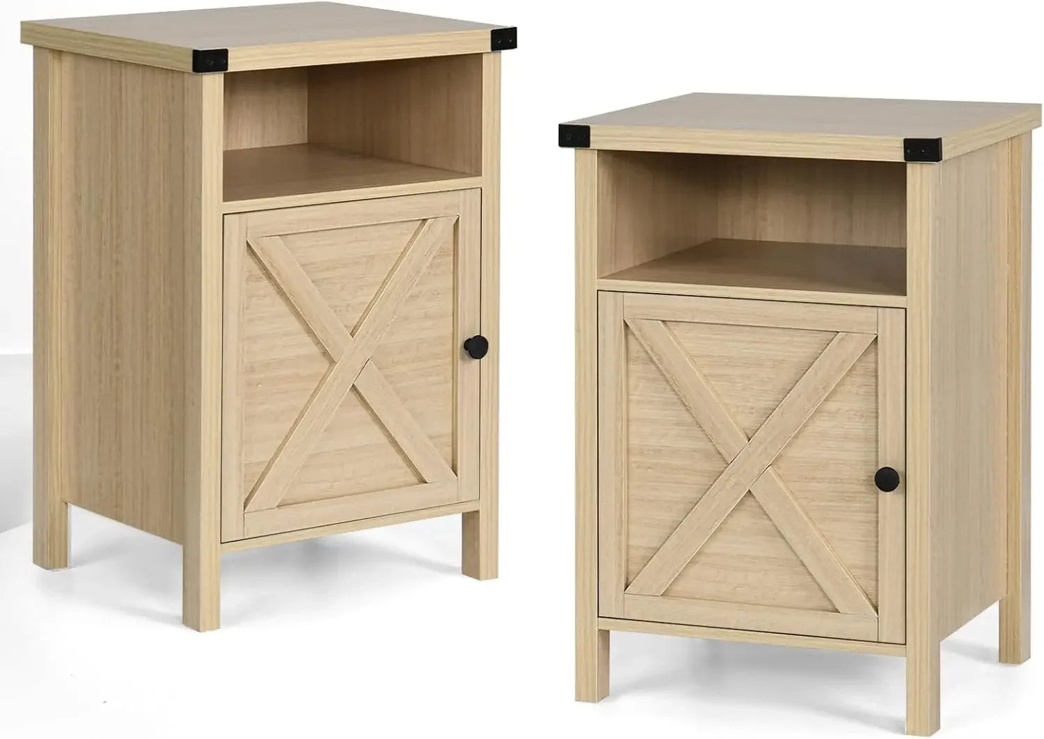 Farmhouse End Tables Set Of Two With Barn Door Shelf
