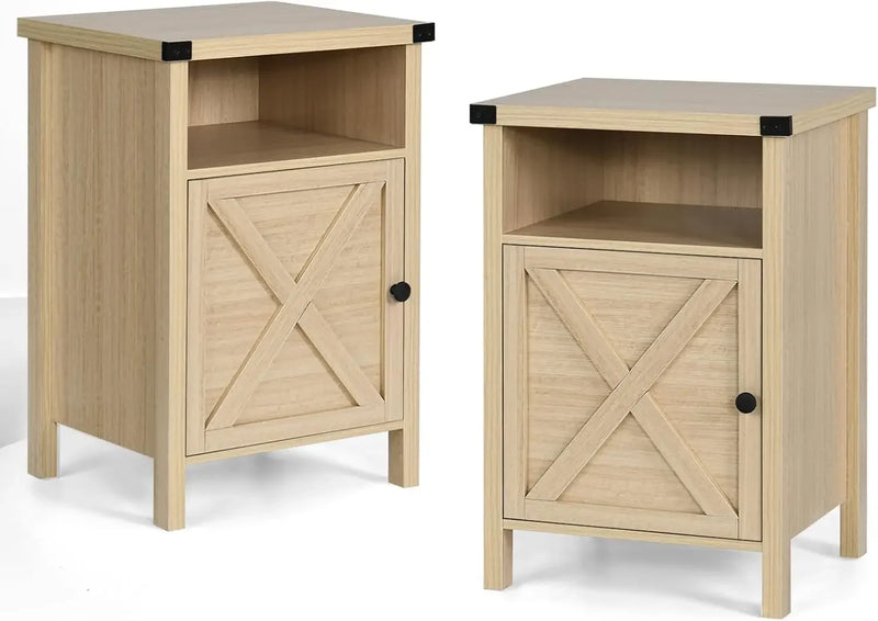 Farmhouse End Tables Set Of Two With Barn Door Shelf