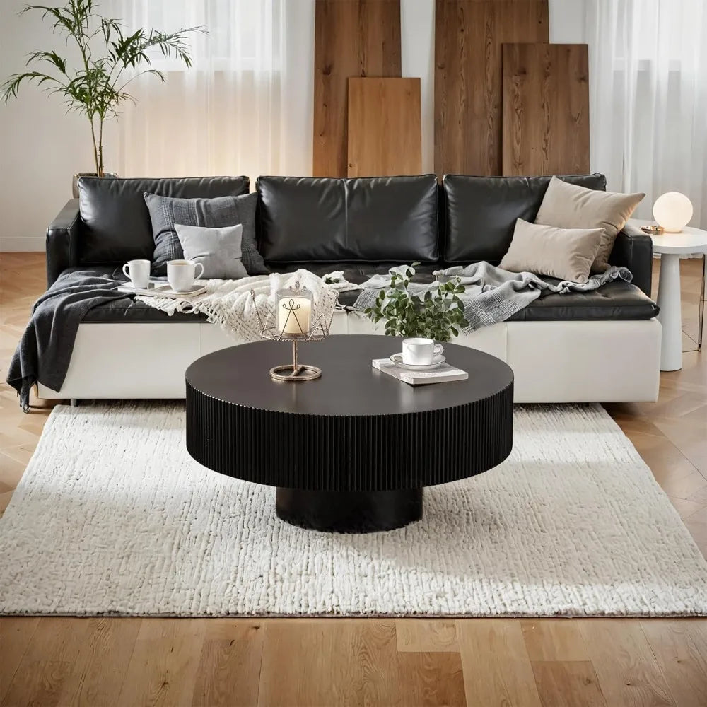 Round Fluted Coffee Table Modern Circular Pedestal Center