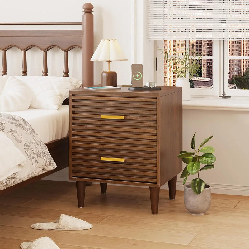 Premium Night Stand With USB Charging Station Set Of Two