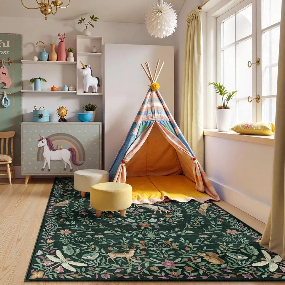 Machine Washable Non Slip Low Pile Rugs With Unicorn Motifs