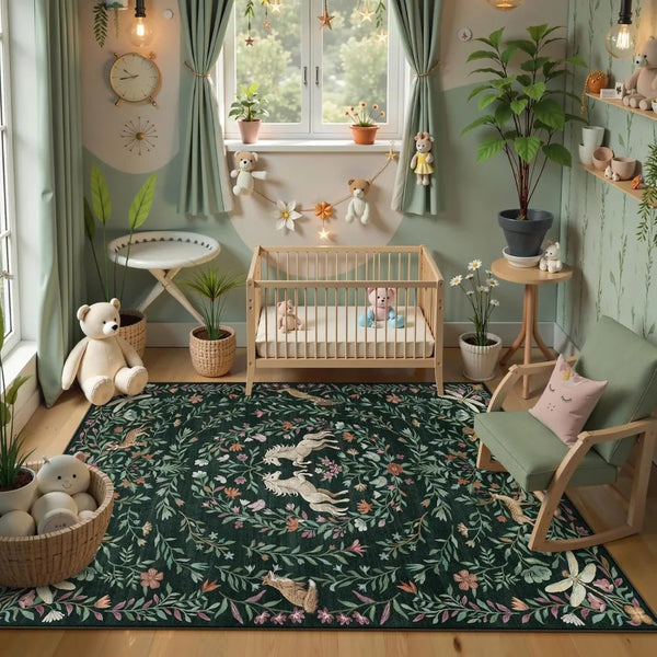 Machine Washable Non Slip Low Pile Rugs With Unicorn Motifs
