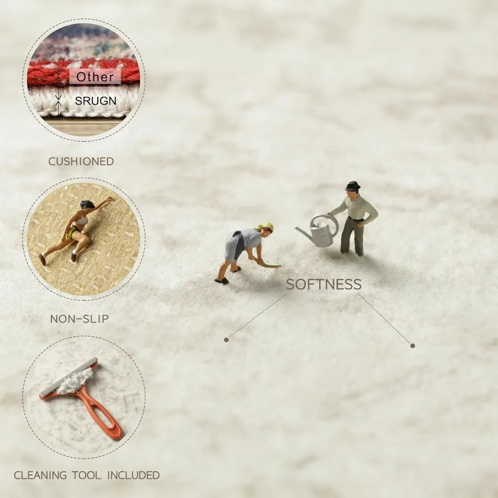 Washable Faux Wool Area Rug For Living Room Non Slip