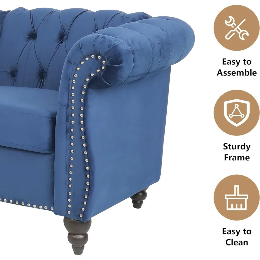 Modern Velvet Chesterfield Loveseat With Tufted Back