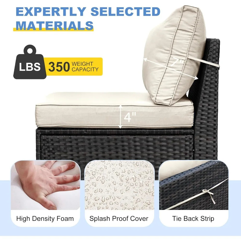 Outdoor Wicker Patio Furniture Set With Tea Table Cushions