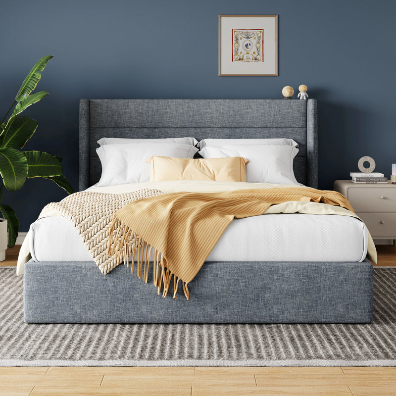 Hoomic Lift Up Storage Bed With Wingback Headboard Underbed