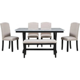 Solid Wood Faux Marble Dining Table Set With Bench