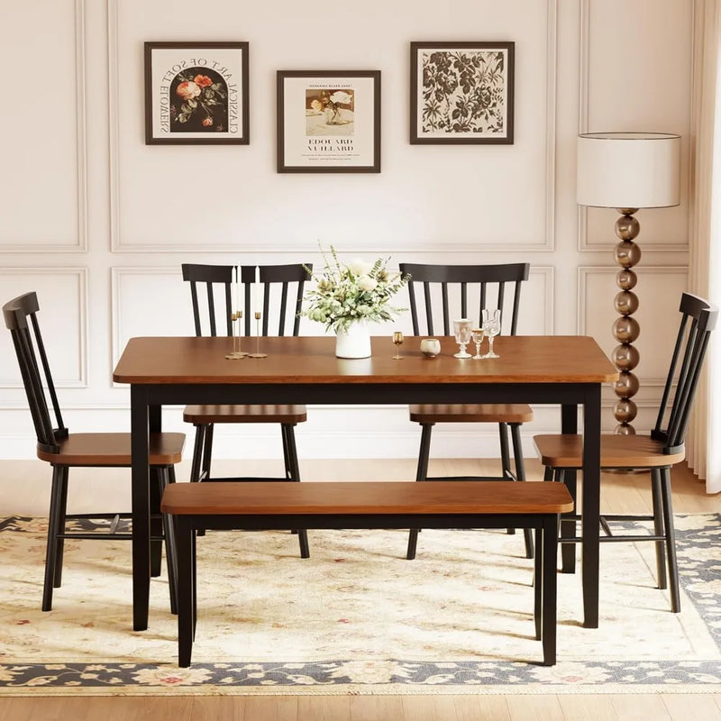 Modern Solid Wood Dining Set With Bench And Windsor Chairs