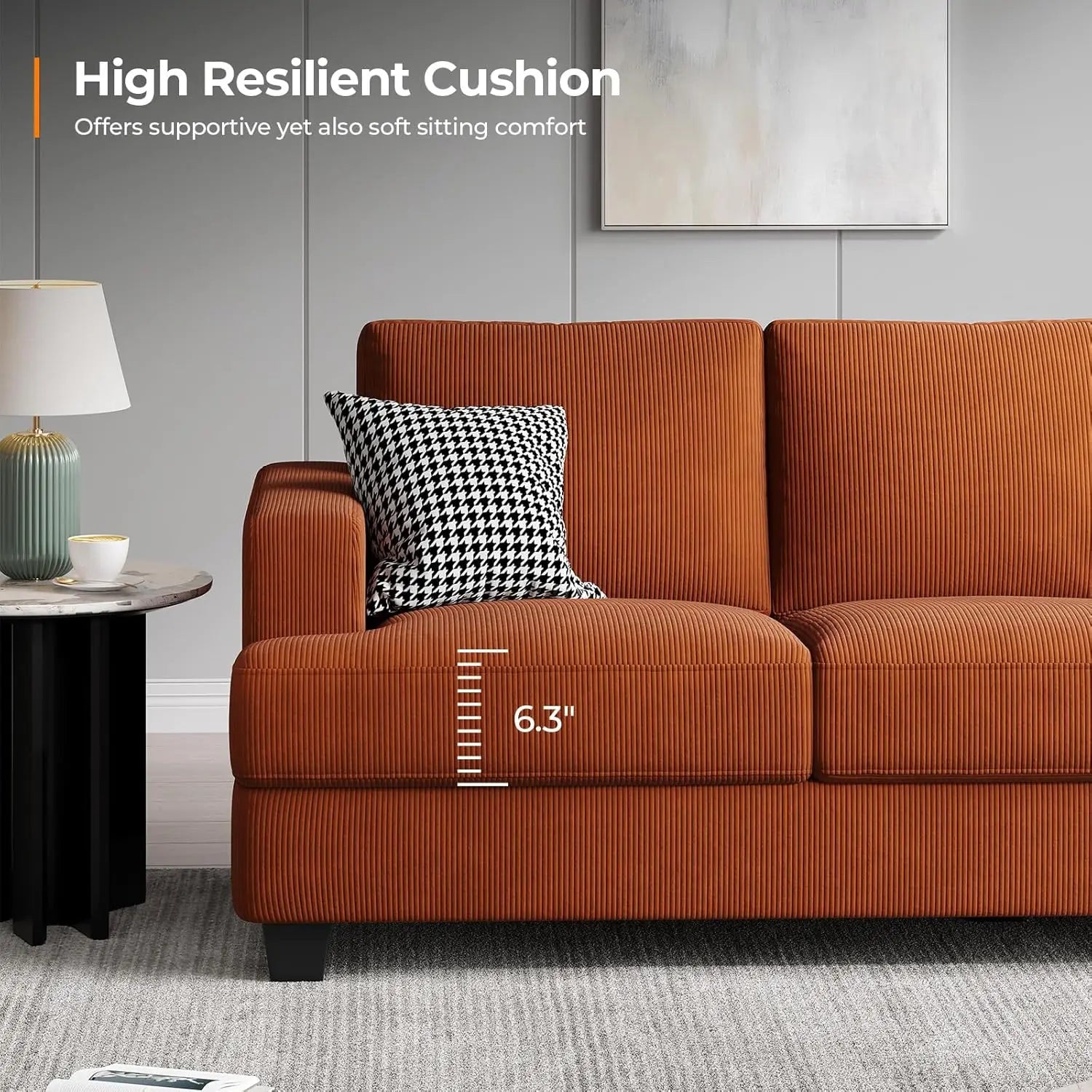 Corduroy Modern 3 Seater Sofa For Living Room Comfort