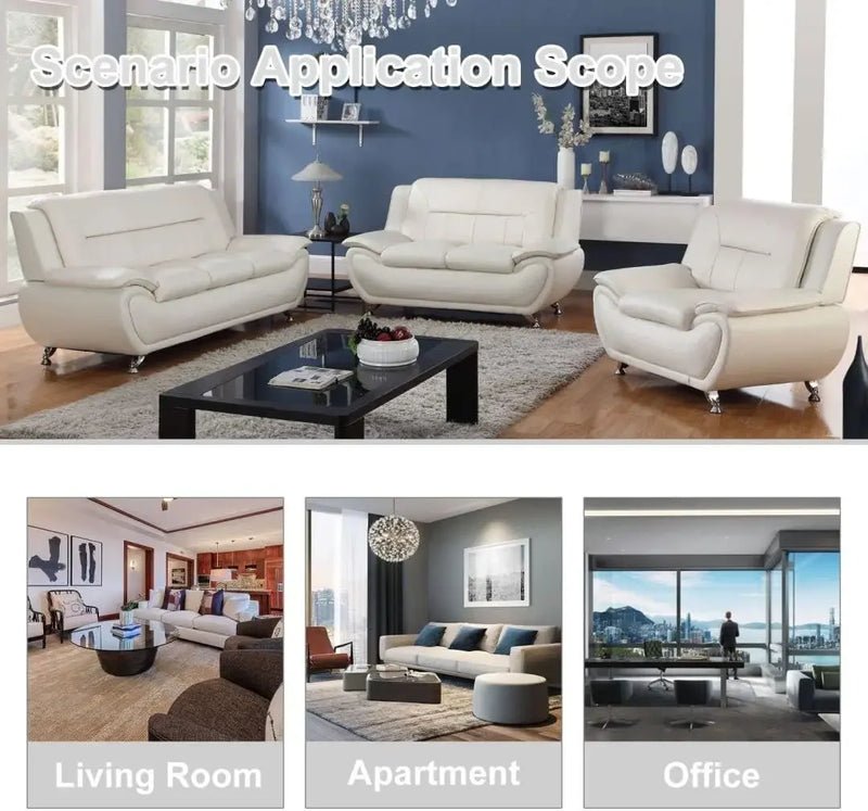 Modern 3 Piece Faux Leather Living Room Couch Set