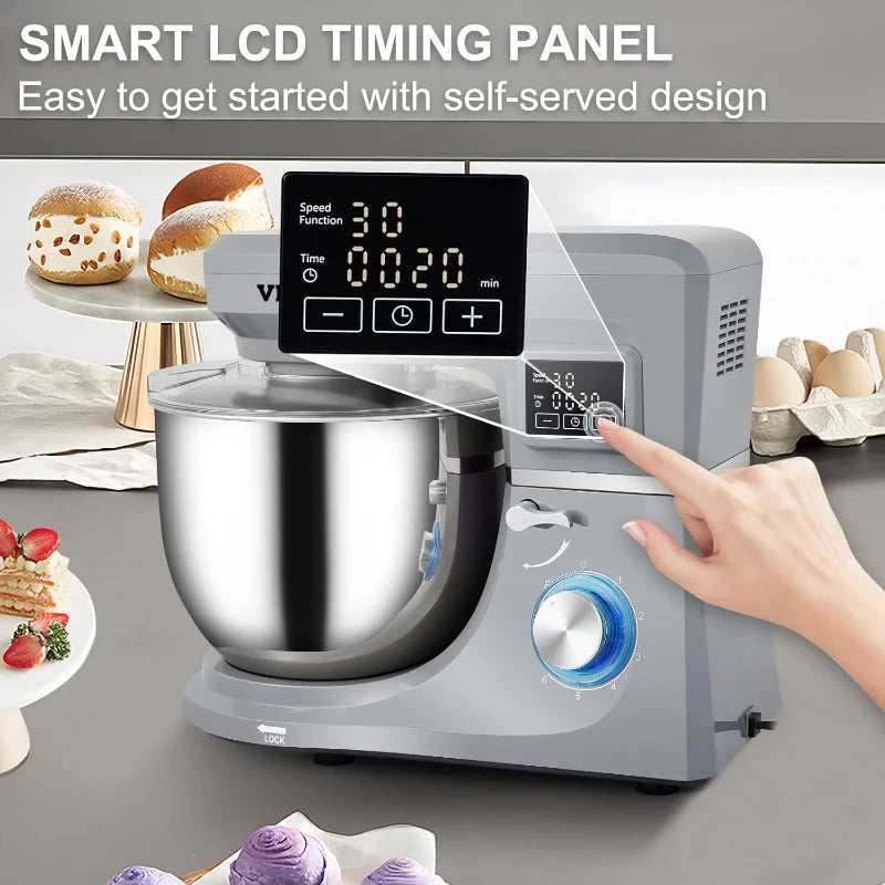 Six Speed Stand Mixer With LCD Display And Meat Grinder