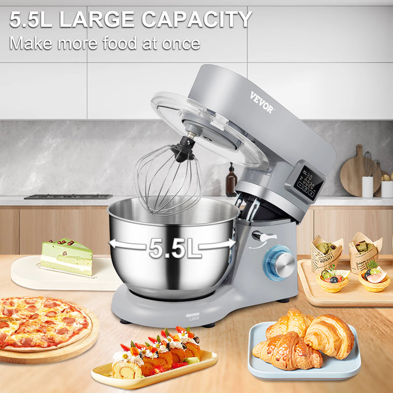 SucceBuy Stand Mixer With 6 Speeds LCD Timer Dough Hook