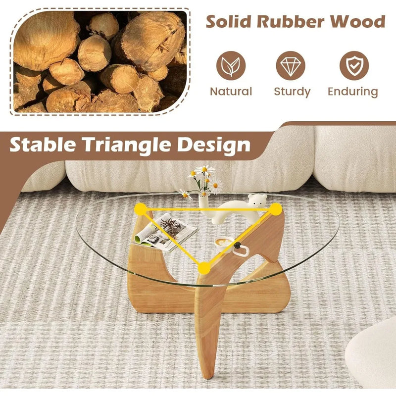 Mid Century Modern Coffee Table With Tempered Glass Top