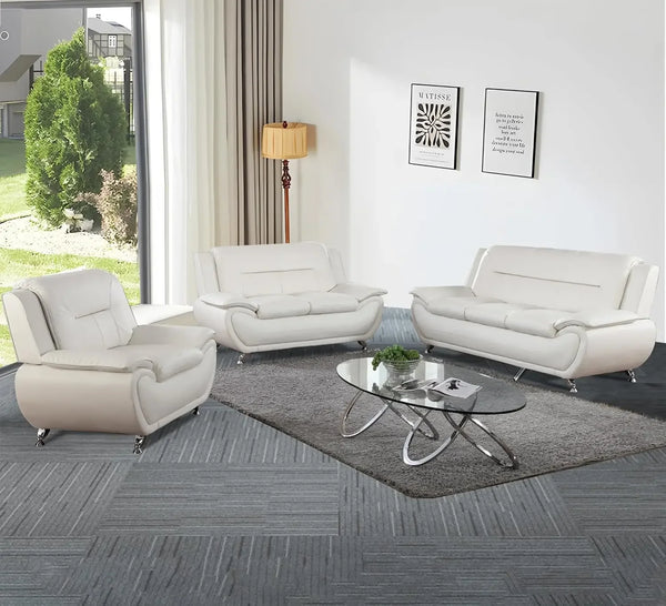 Modern 3 Piece Faux Leather Living Room Couch Set