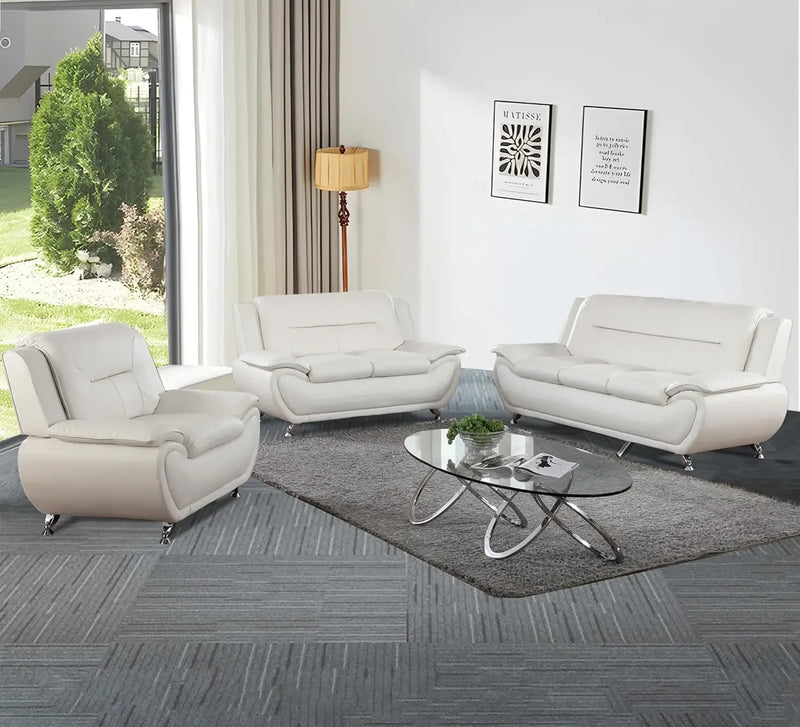 Modern 3 Piece Faux Leather Living Room Couch Set
