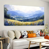 Mirrors and Frames/1.5 inch thick pine solid wood frame, forest fresco scenery, mist filled nature paintings, modern indigo green scenery