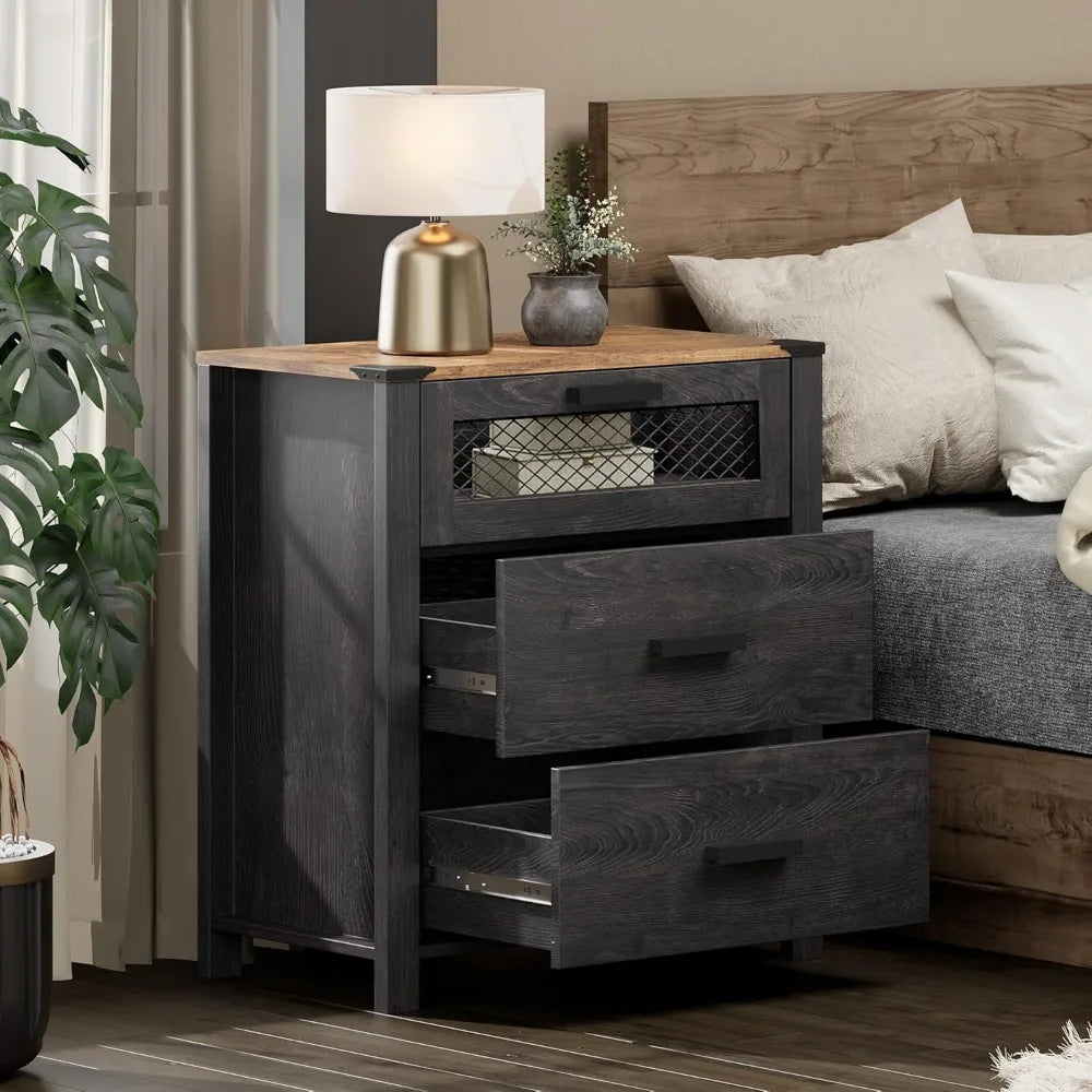 Three Drawer Nightstand With Storage For Bedroom Use