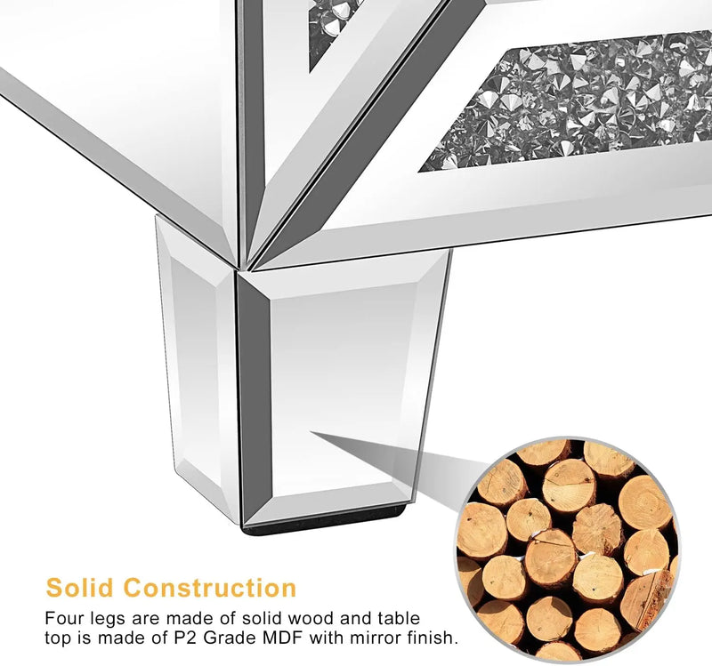 Compact mirrored nightstand with silver finish